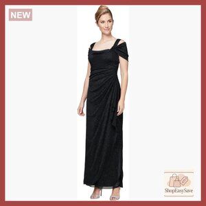 Elegant Formal Gown Glitter Mesh Cowl Neck Cold Shoulder Mother Bride Dress